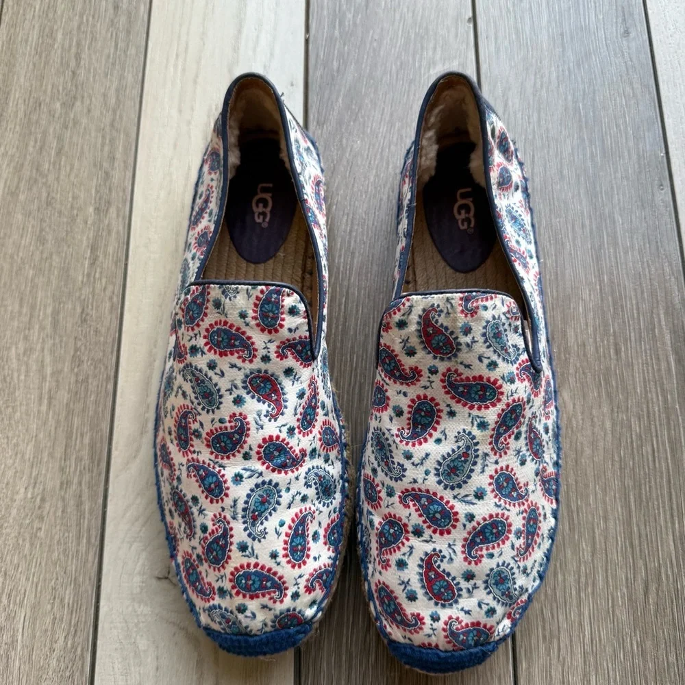 UGG Blue Espadrille Slip-Ons with Floral Print